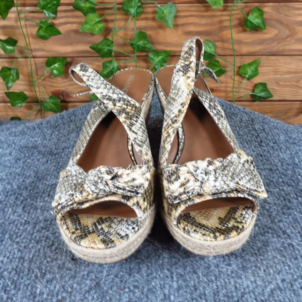 Franco Sarto Camino Women Sandal 8‎ Casual Snakeskin Print Espadrille Wedge Tan